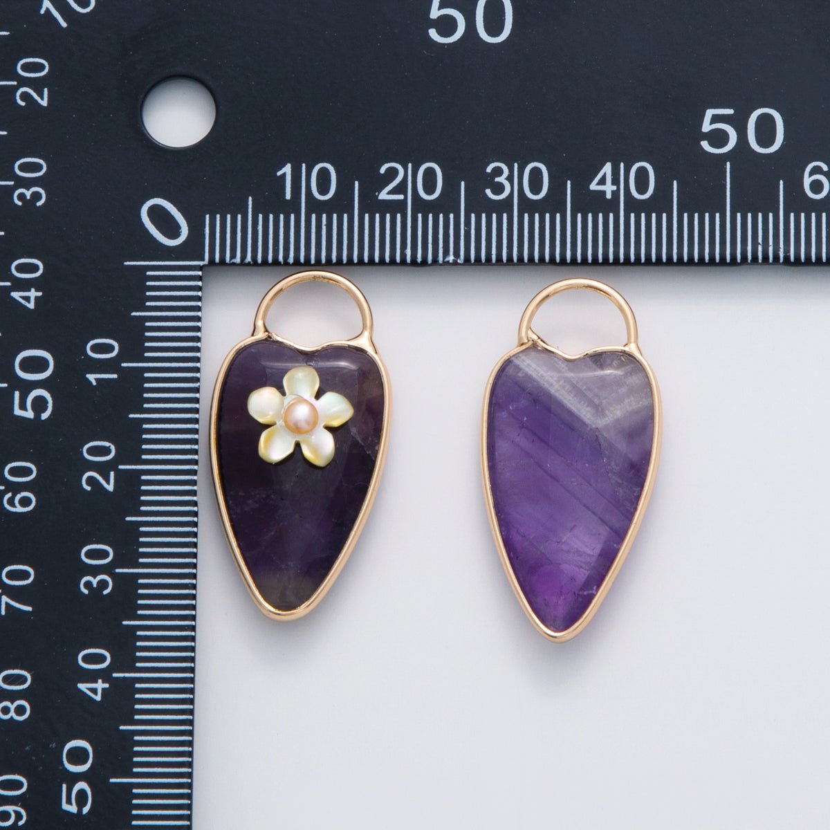 18K Gold Filled 35mm Pearl Flower Amethyst Heart Padlock Charm | D854 - DLUXCA