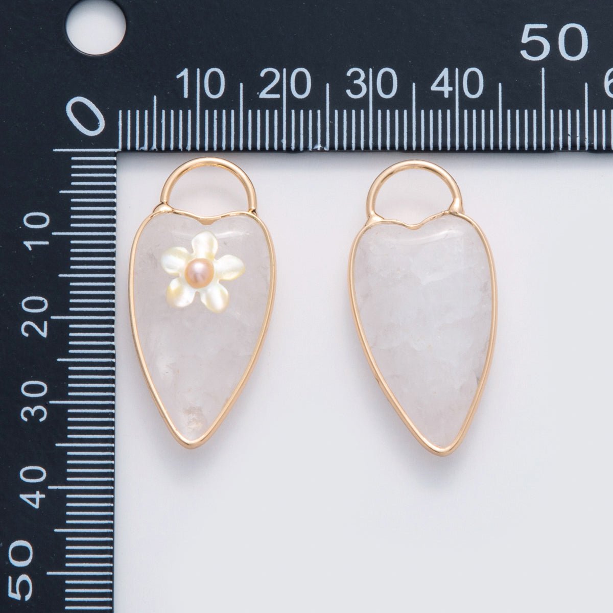 18K Gold Filled 35mm Pearl Flower Clear Quartz Heart Padlock Charm | D640 - DLUXCA