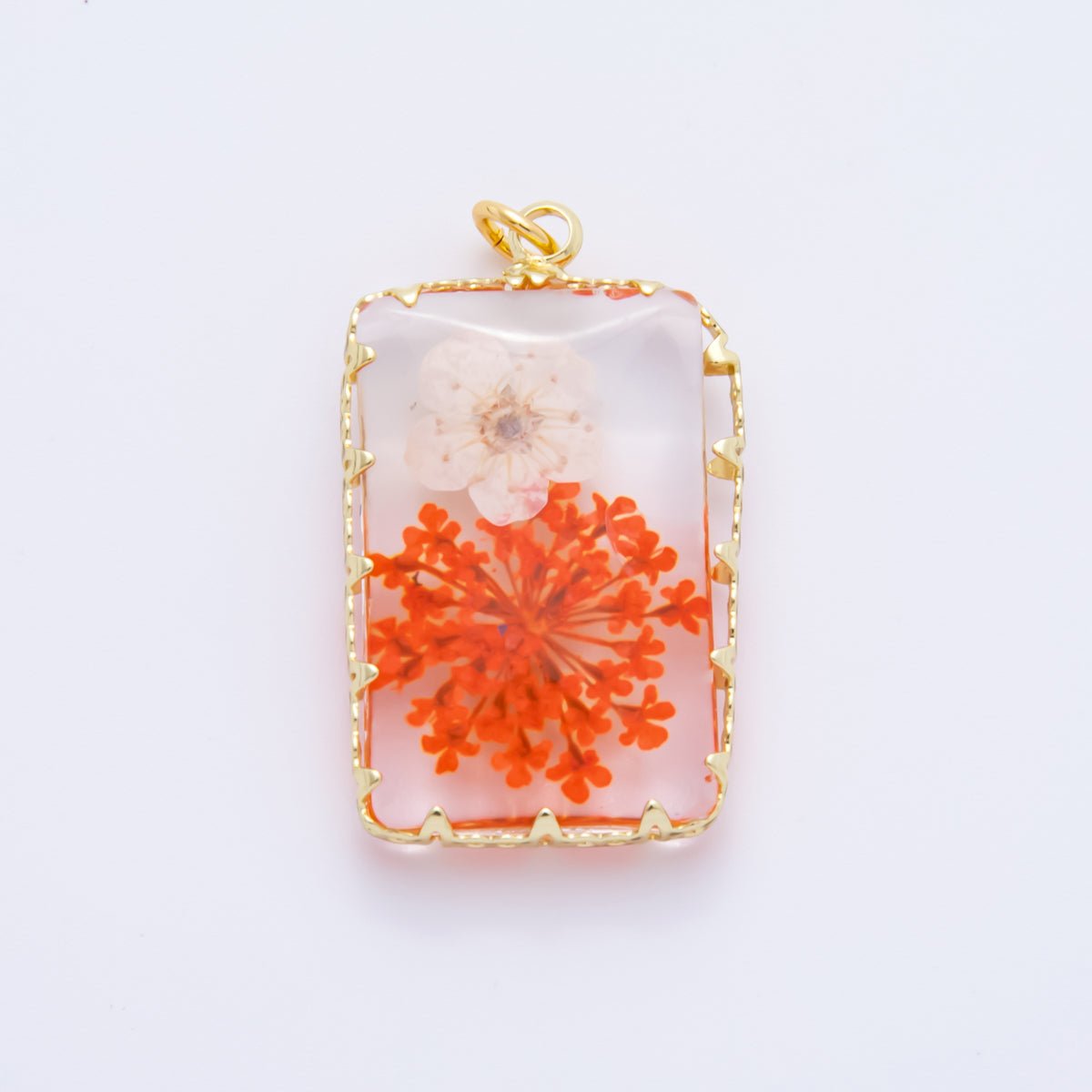 18K Gold Filled 35mm Resin Prism Frame Flower Charm | AH871 AH872 - DLUXCA