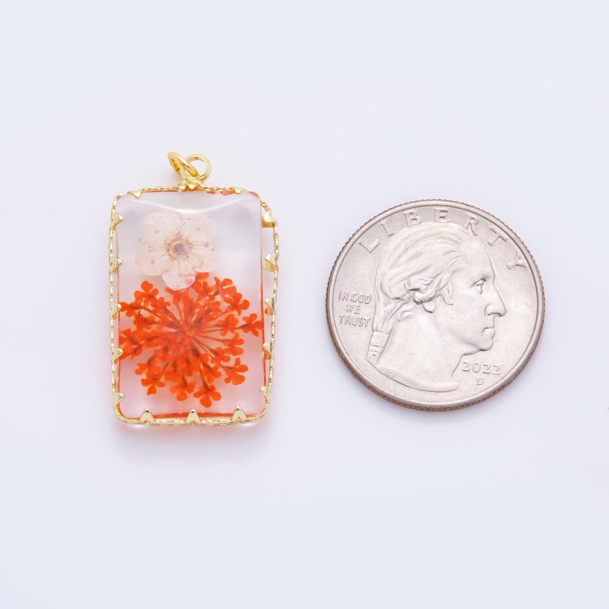 18K Gold Filled 35mm Resin Prism Frame Flower Charm | AH871 AH872 - DLUXCA