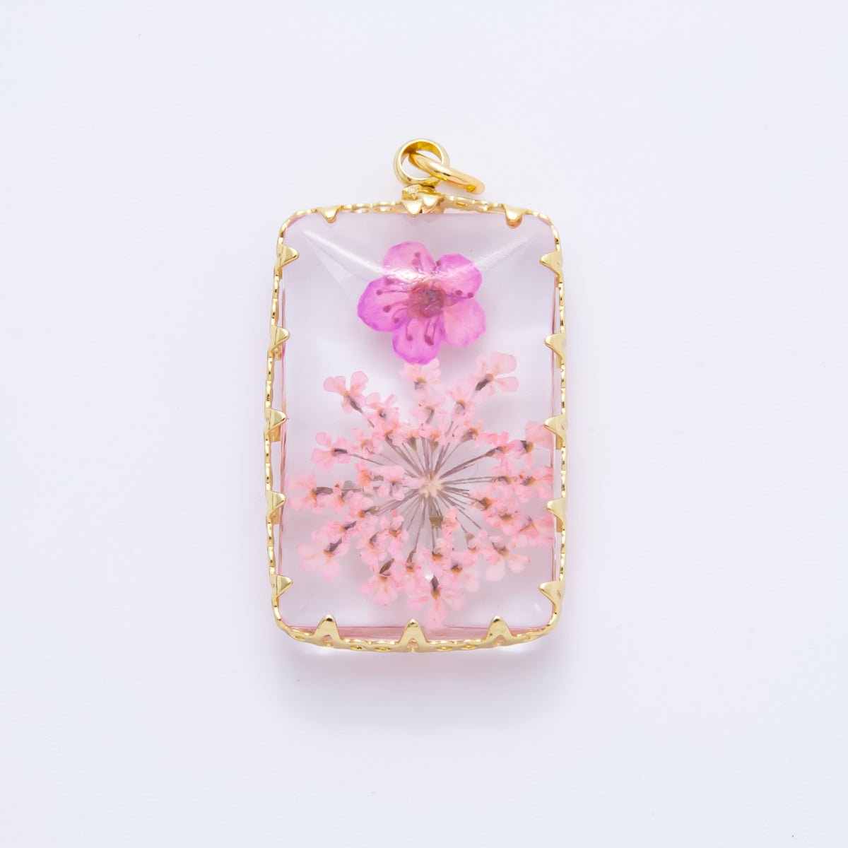18K Gold Filled 35mm Resin Prism Frame Flower Charm | AH871 AH872 - DLUXCA