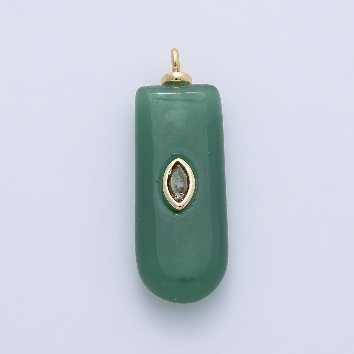 18K Gold Filled 35mm Yellow CZ Green Aventurine Oblong Tube Gemstone Charm | AF1470 - DLUXCA