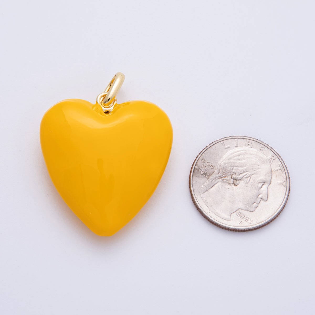 18K Gold Filled 35mm Yellow, Red Enamel Chubby Heart Charm | H138 H100 - DLUXCA