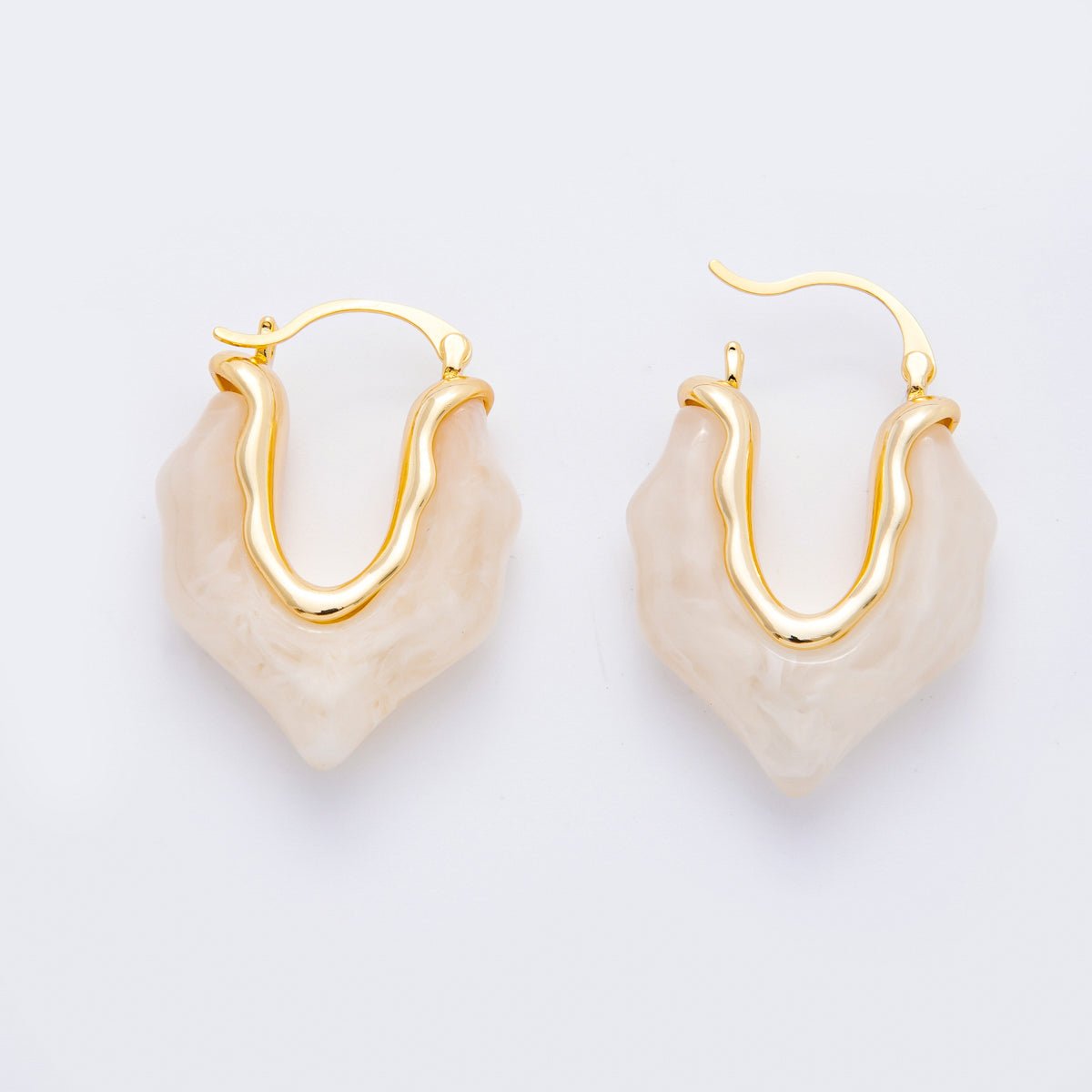 18K Gold Filled 36mm Black, Brown, White Resin Irregular V - Shaped Hoop Earrings | AJ258 - DLUXCA