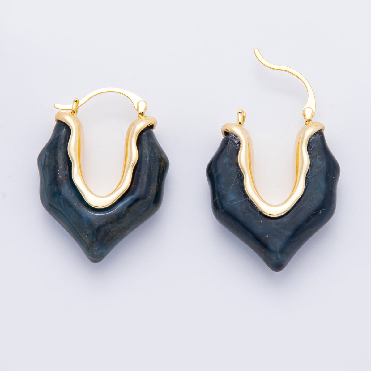 18K Gold Filled 36mm Black, Brown, White Resin Irregular V - Shaped Hoop Earrings | AJ258 - DLUXCA