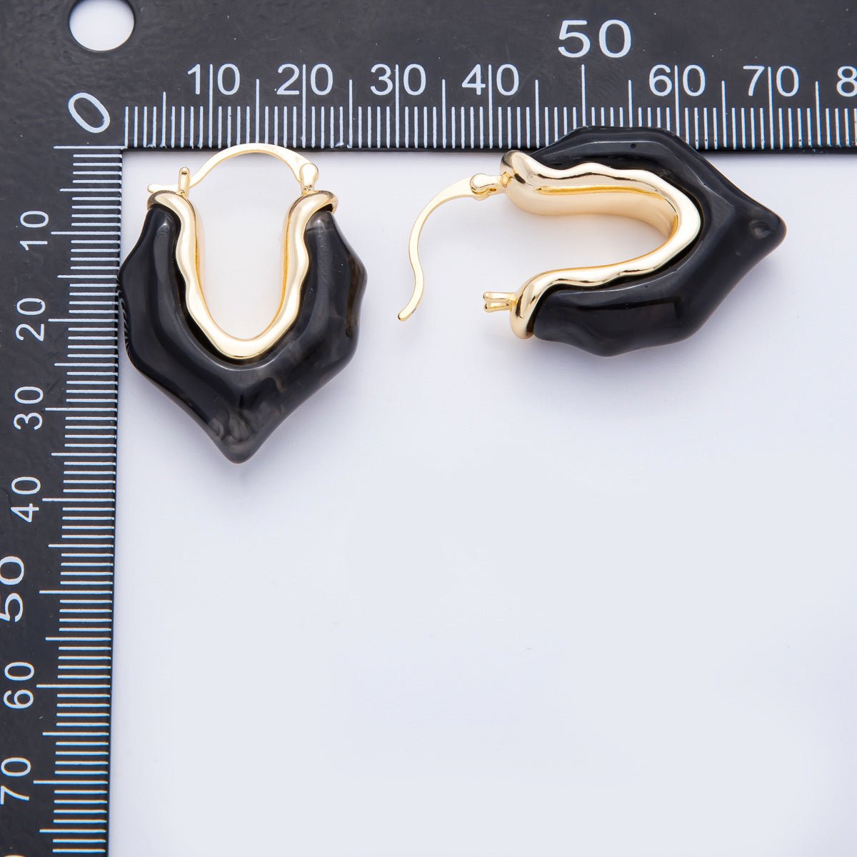 18K Gold Filled 36mm Black, Brown, White Resin Irregular V - Shaped Hoop Earrings | AJ258 - DLUXCA