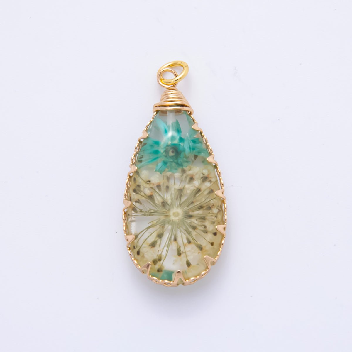18K Gold Filled 37mm Resin Forest Teardrop Flower Charm | AH853 - DLUXCA