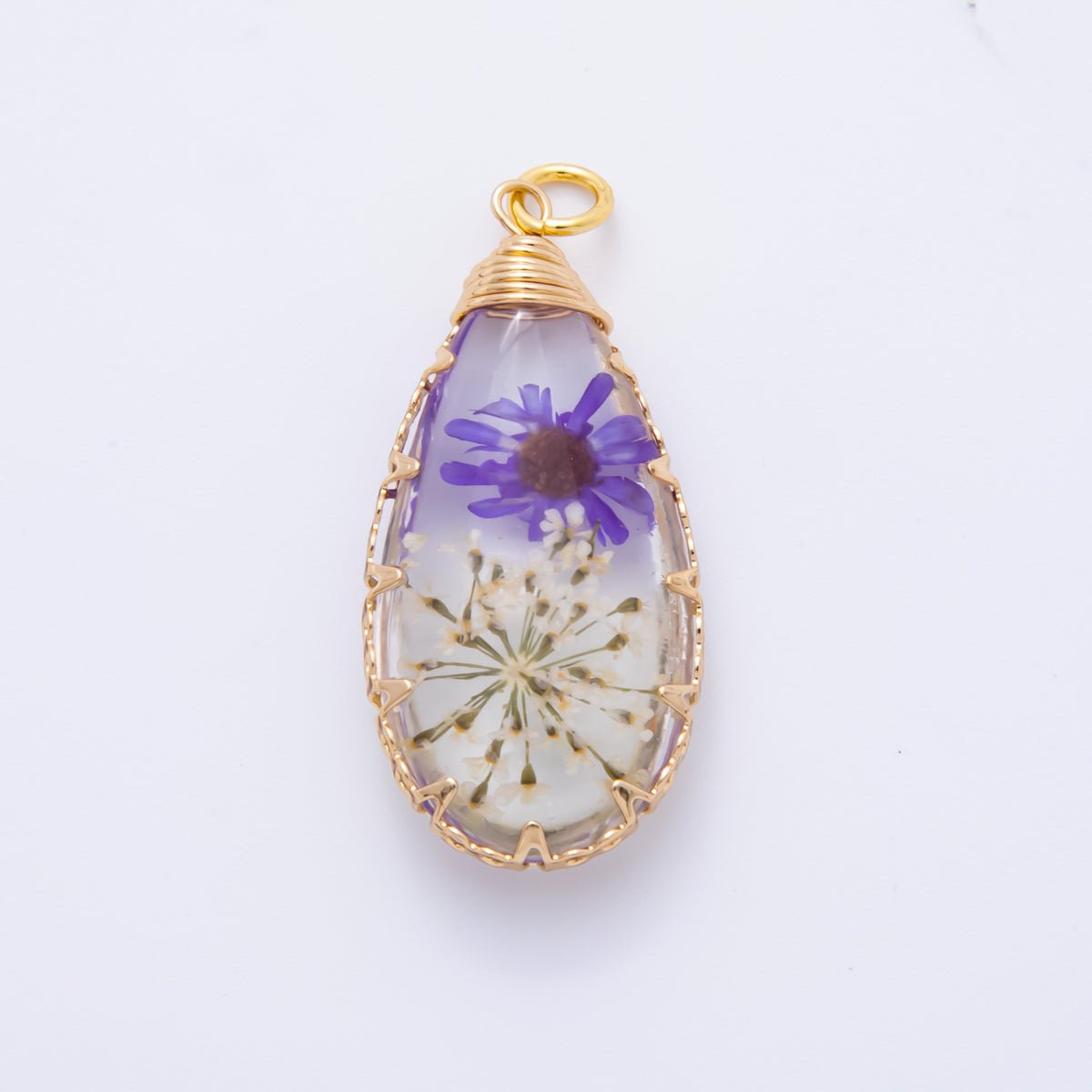 18K Gold Filled 37mm Resin Forest Teardrop Flower Charm | AH853 - DLUXCA