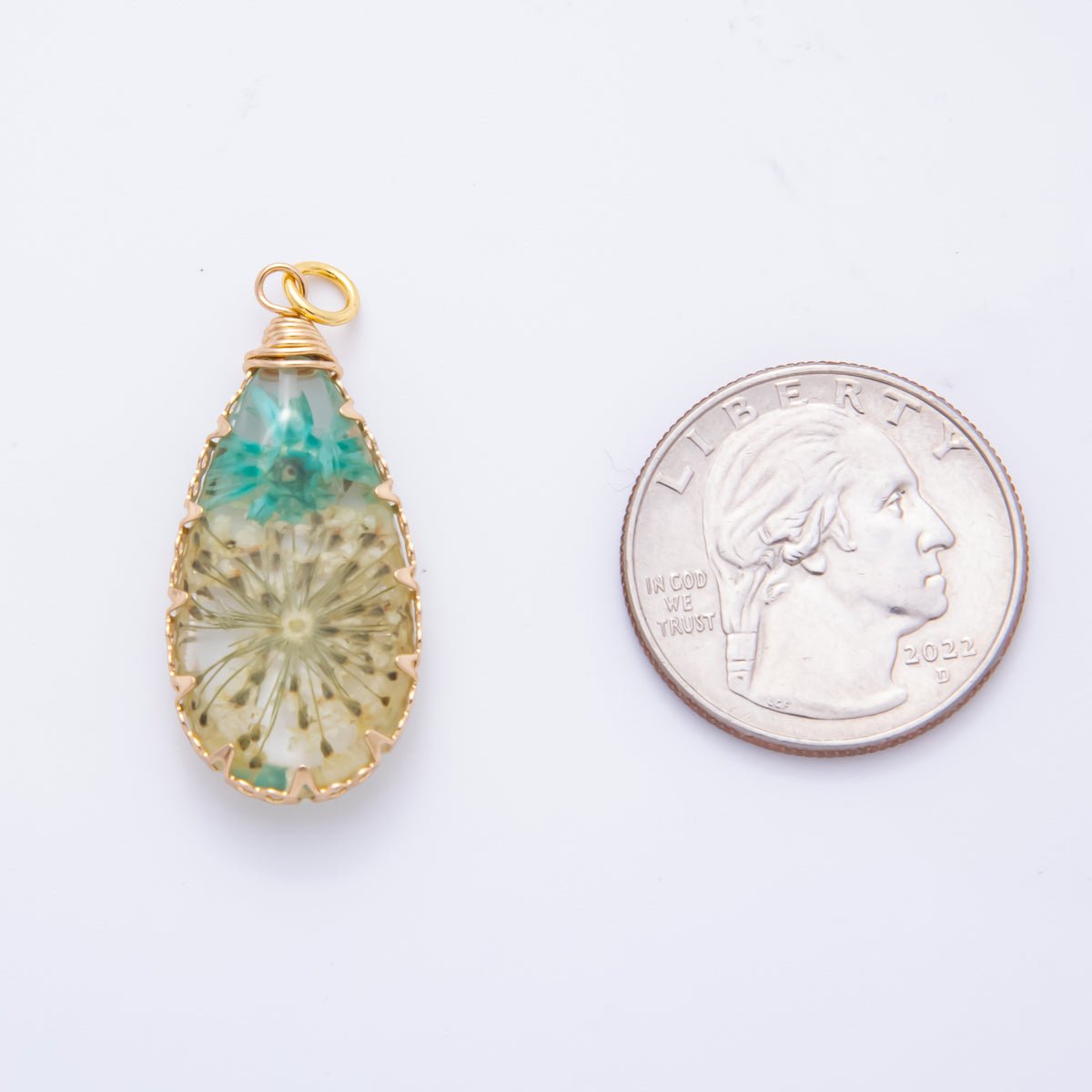18K Gold Filled 37mm Resin Forest Teardrop Flower Charm | AH853 - DLUXCA