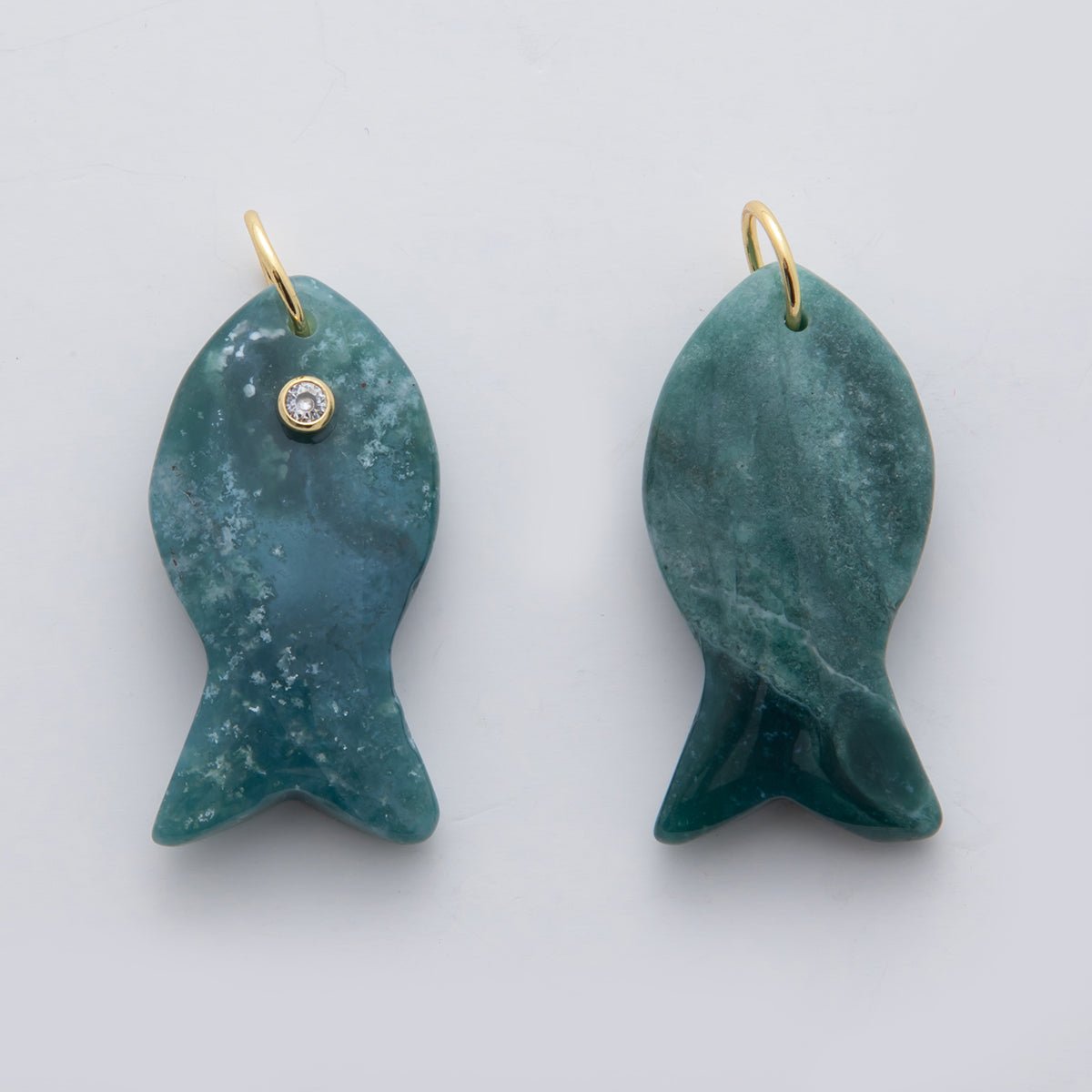 18K Gold Filled 38.8mm Clear CZ Natural Gemstone Fish Charm | D265 - D533 - DLUXCA