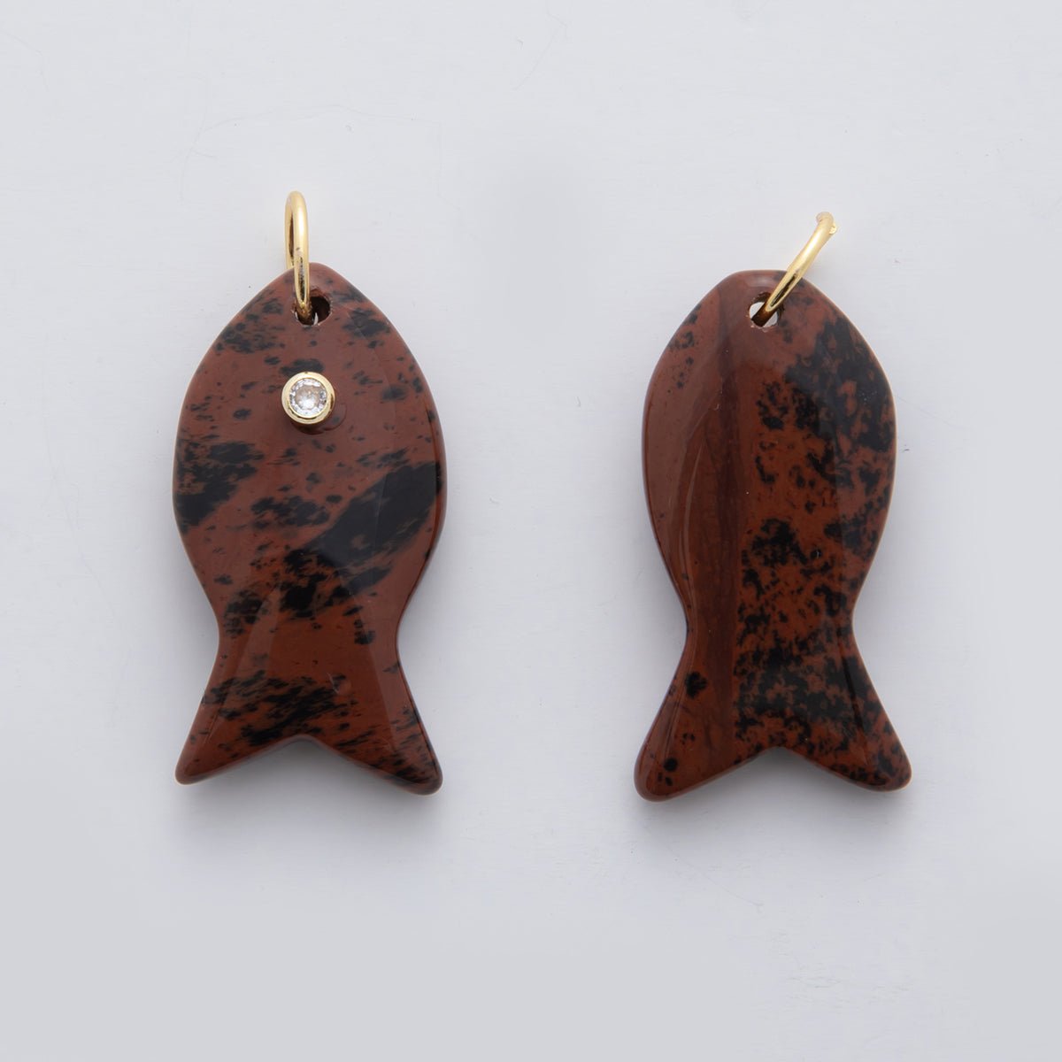 18K Gold Filled 38.8mm Clear CZ Natural Gemstone Fish Charm | D265 - D533 - DLUXCA