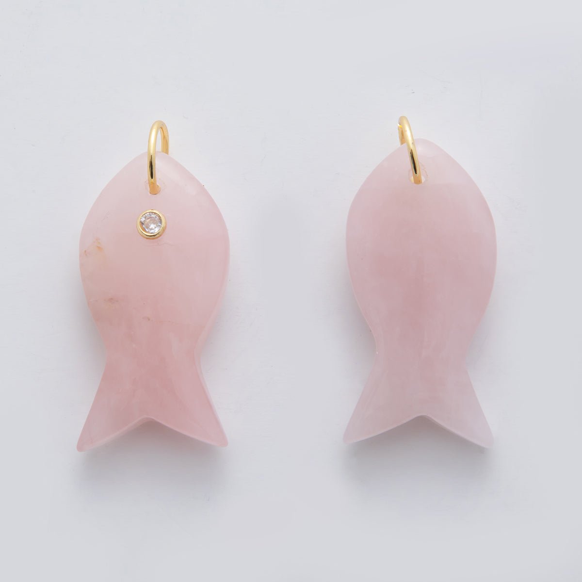 18K Gold Filled 38.8mm Clear CZ Natural Gemstone Fish Charm | D265 - D533 - DLUXCA