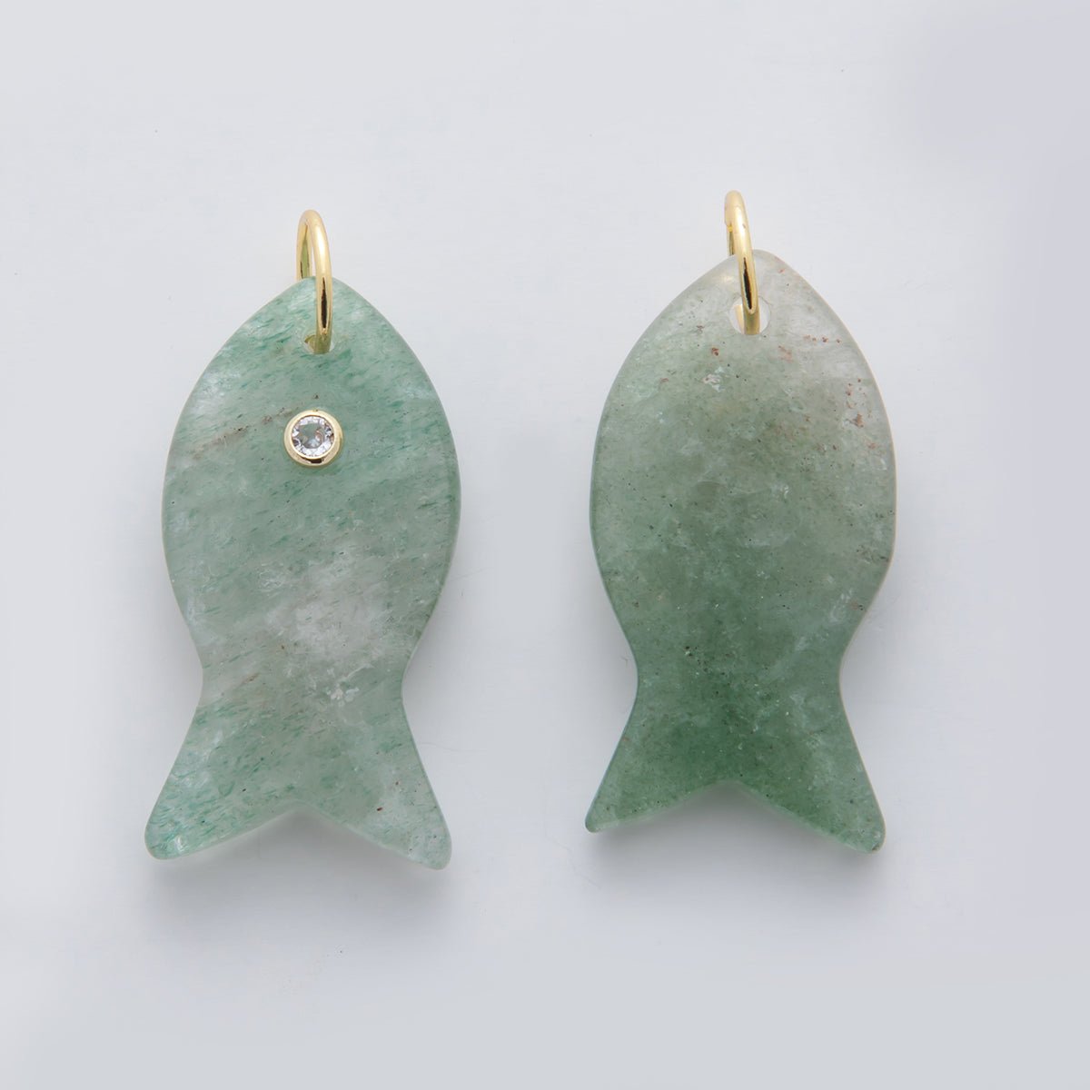 18K Gold Filled 38.8mm Clear CZ Natural Gemstone Fish Charm | D265 - D533 - DLUXCA