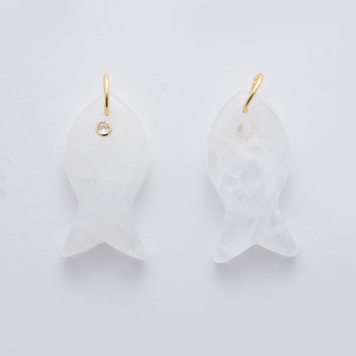 18K Gold Filled 38.8mm Clear CZ Natural Gemstone Fish Charm | D265 - D533 - DLUXCA