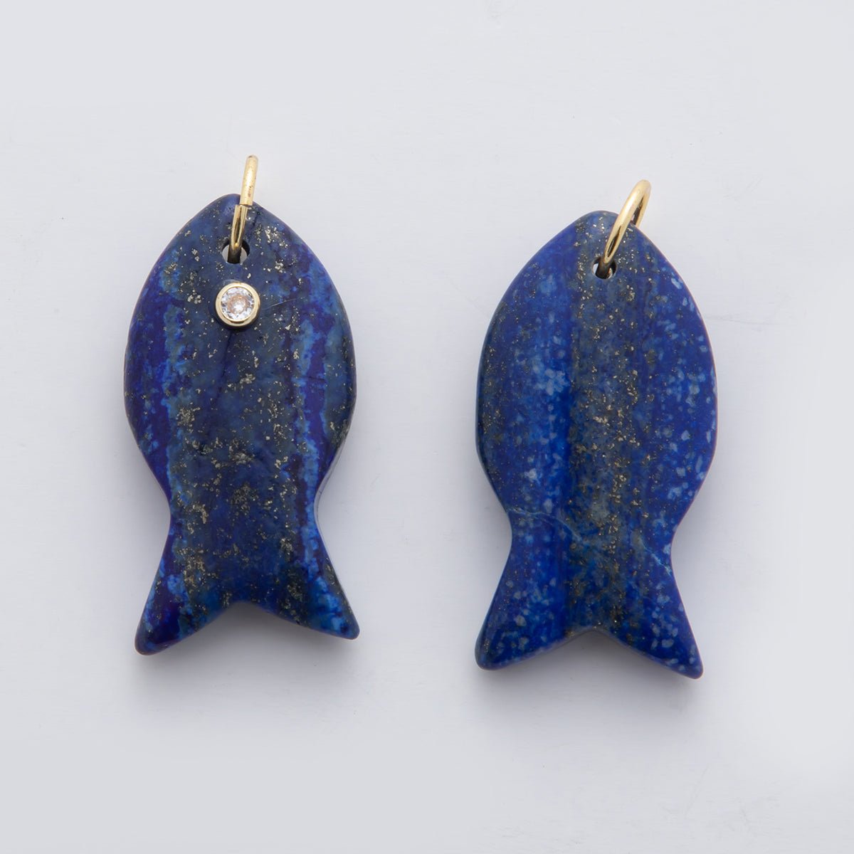 18K Gold Filled 38.8mm Clear CZ Natural Gemstone Fish Charm | D265 - D533 - DLUXCA