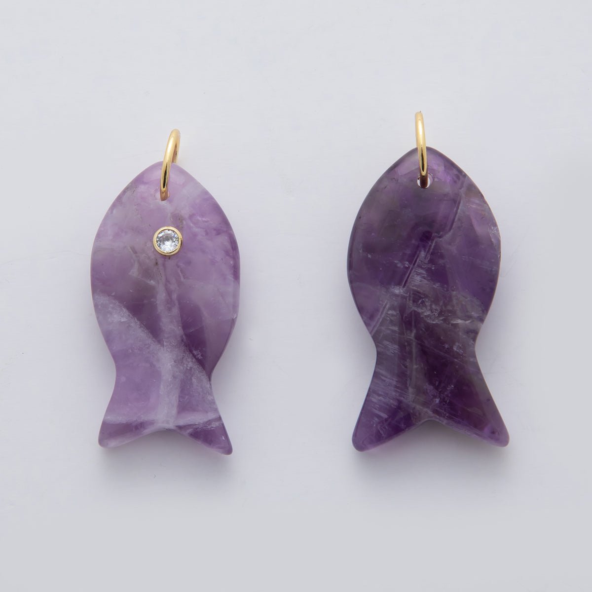 18K Gold Filled 38.8mm Clear CZ Natural Gemstone Fish Charm | D265 - D533 - DLUXCA