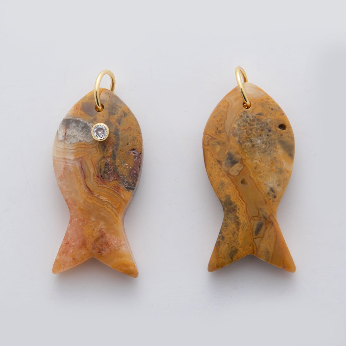 18K Gold Filled 38.8mm Clear CZ Natural Gemstone Fish Charm | D265 - D533 - DLUXCA