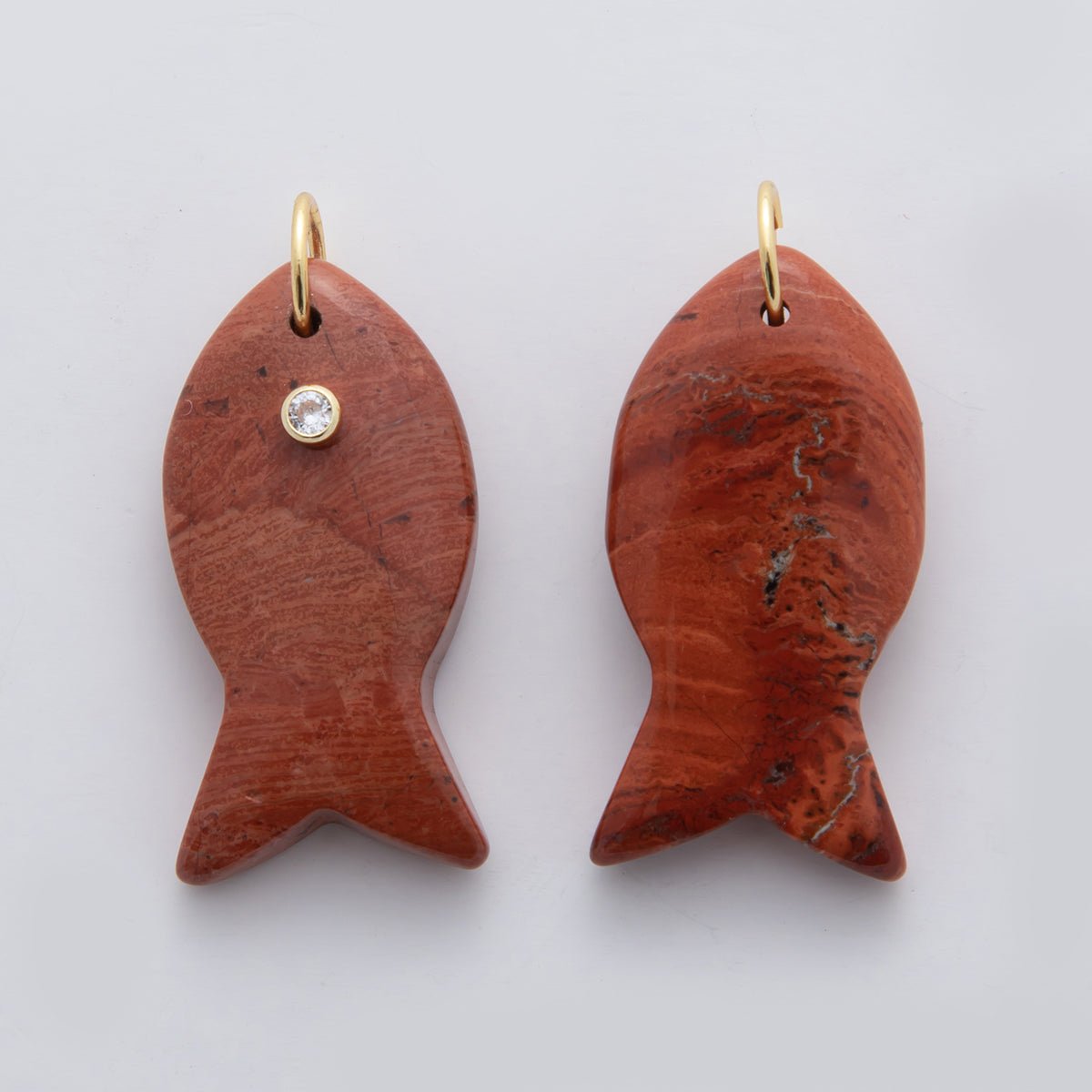 18K Gold Filled 38.8mm Clear CZ Natural Gemstone Fish Charm | D265 - D533 - DLUXCA