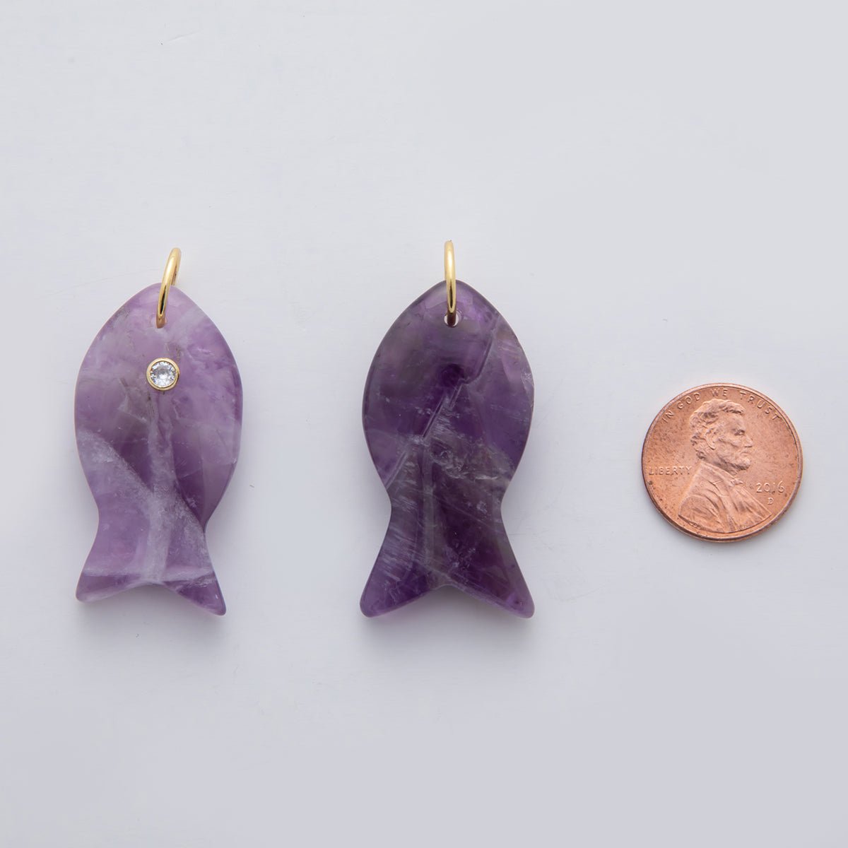 18K Gold Filled 38.8mm Clear CZ Natural Gemstone Fish Charm | D265 - D533 - DLUXCA