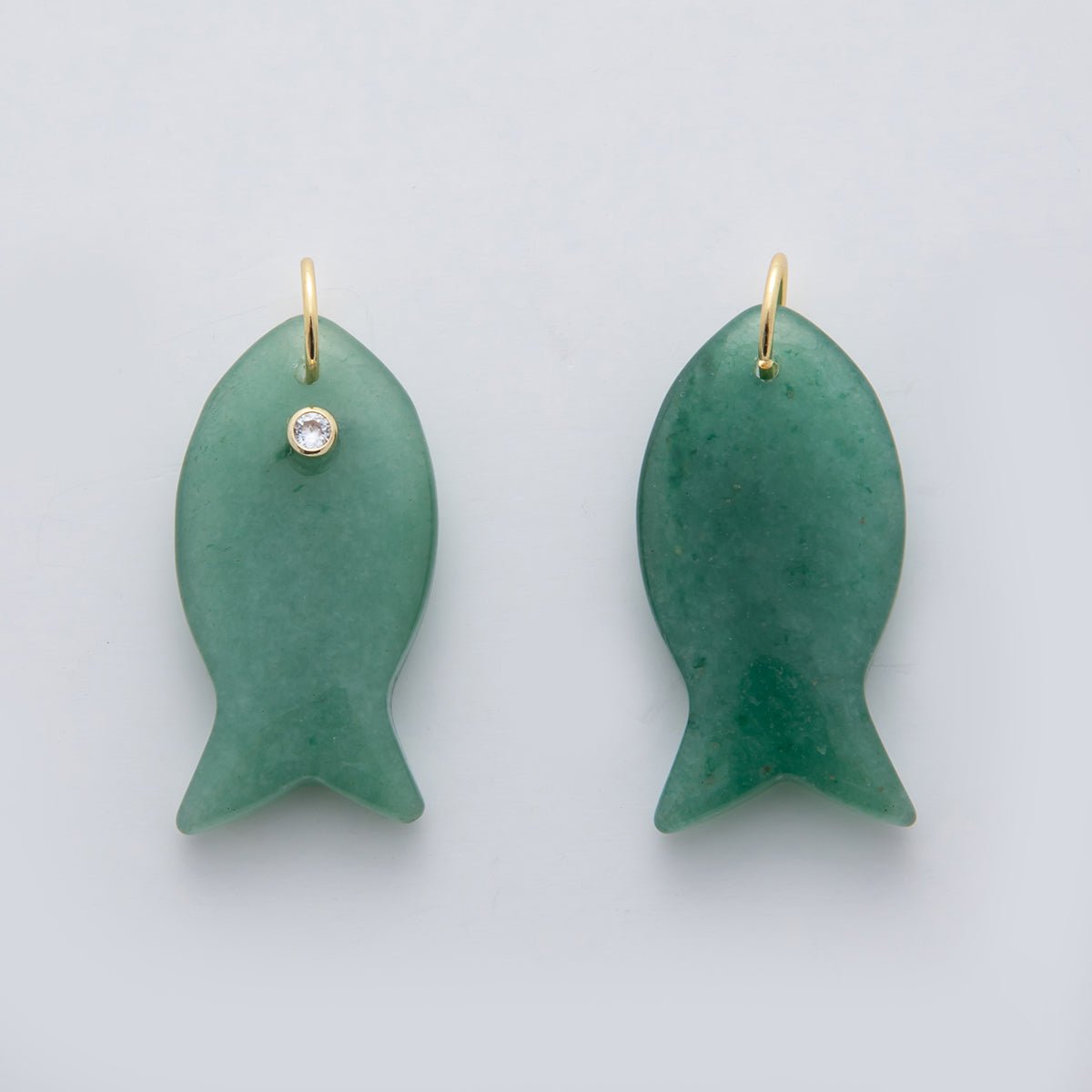 18K Gold Filled 38.8mm Clear CZ Natural Gemstone Fish Charm | D265 - D533 - DLUXCA