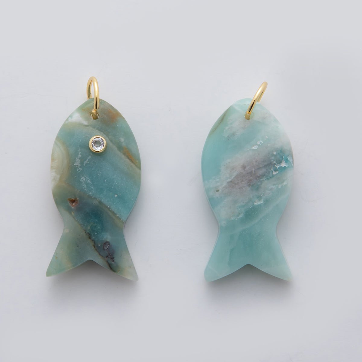 18K Gold Filled 38.8mm Clear CZ Natural Gemstone Fish Charm | D265 - D533 - DLUXCA