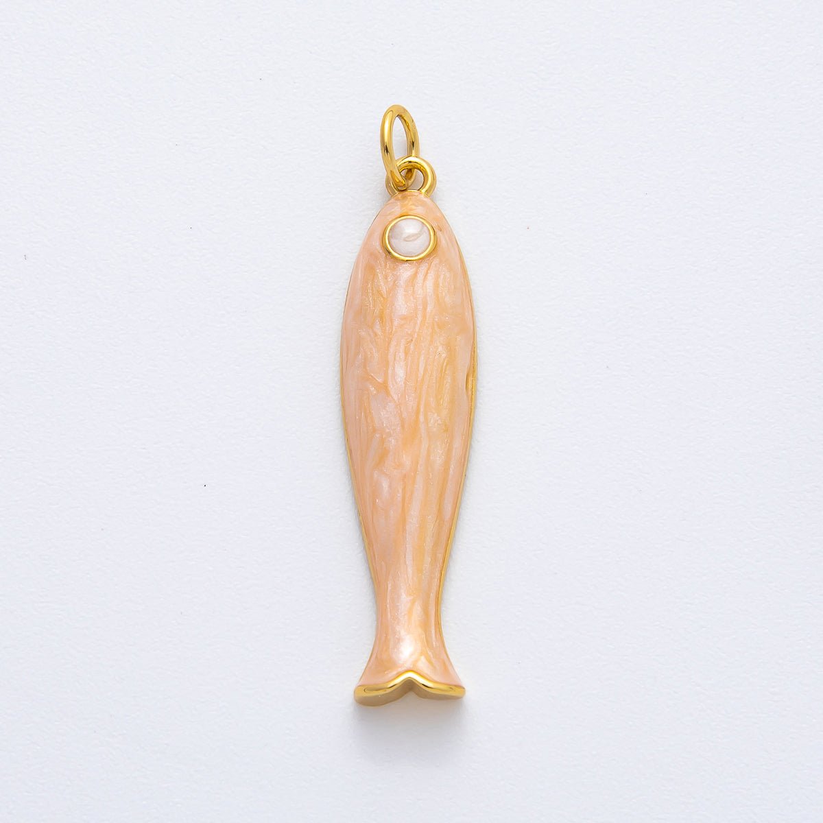 18K Gold Filled 38mm Blue, Champagne Enamel Fish Sardine Charm | AF1309 - DLUXCA