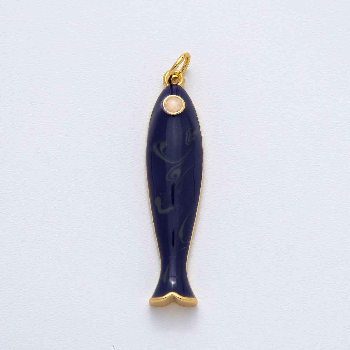 18K Gold Filled 38mm Blue, Champagne Enamel Fish Sardine Charm | AF1309 - DLUXCA