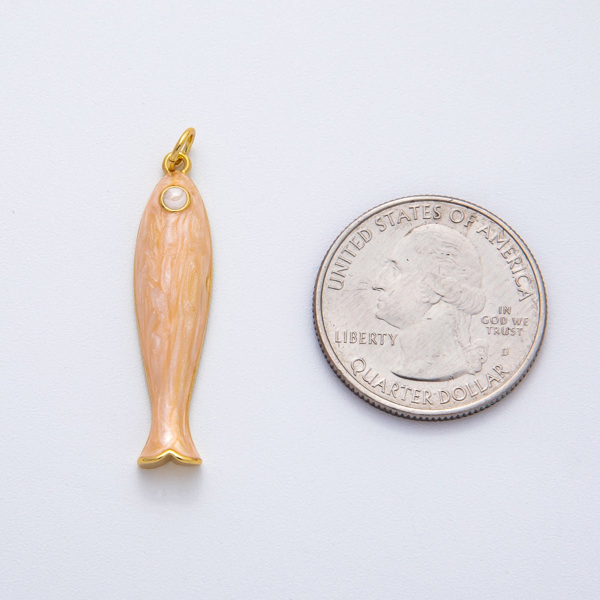 18K Gold Filled 38mm Blue, Champagne Enamel Fish Sardine Charm | AF1309 - DLUXCA