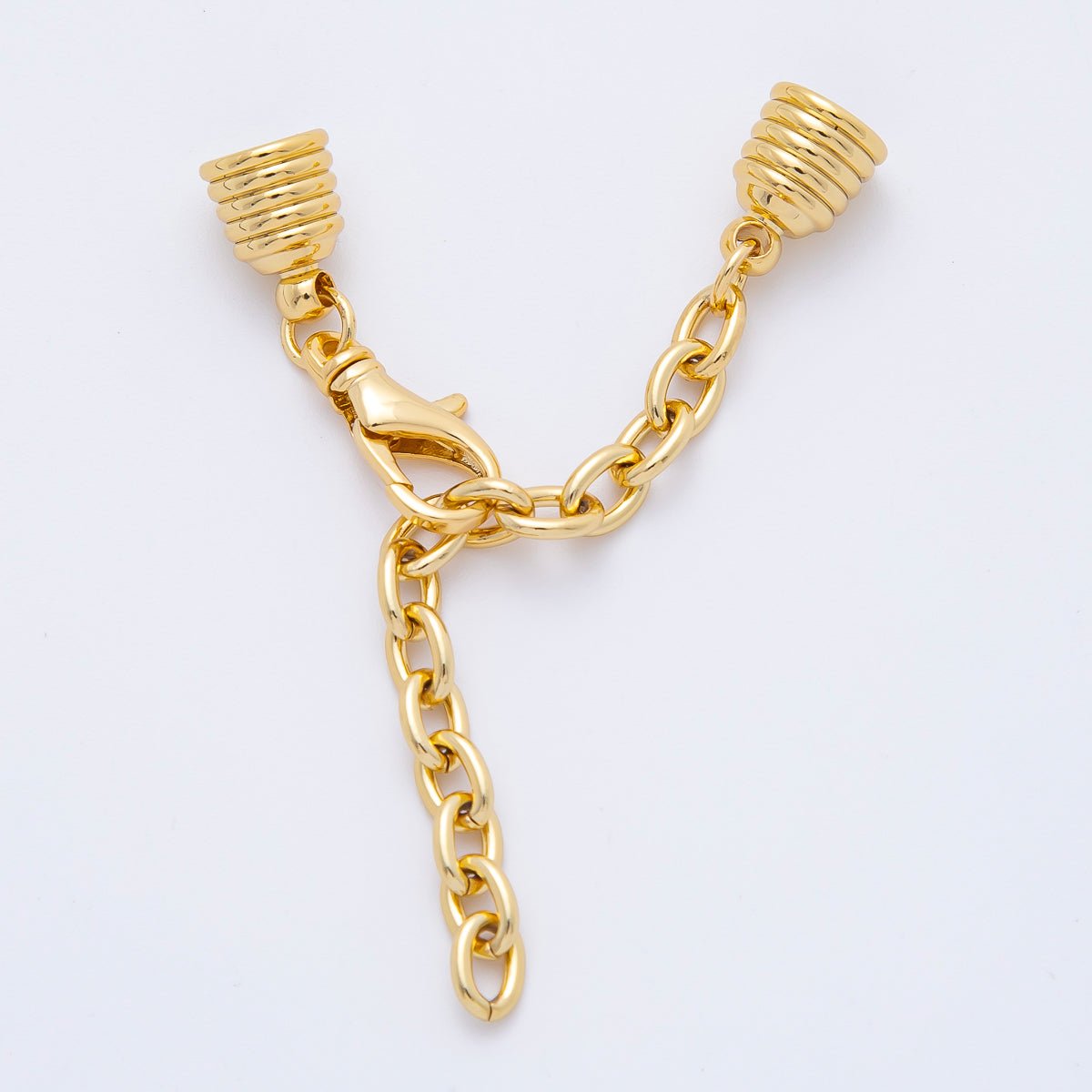 18K Gold Filled 38mm Chain Extender with Ribbed Barrel Cap Clasp Cover Finding | Z1366 - DLUXCA