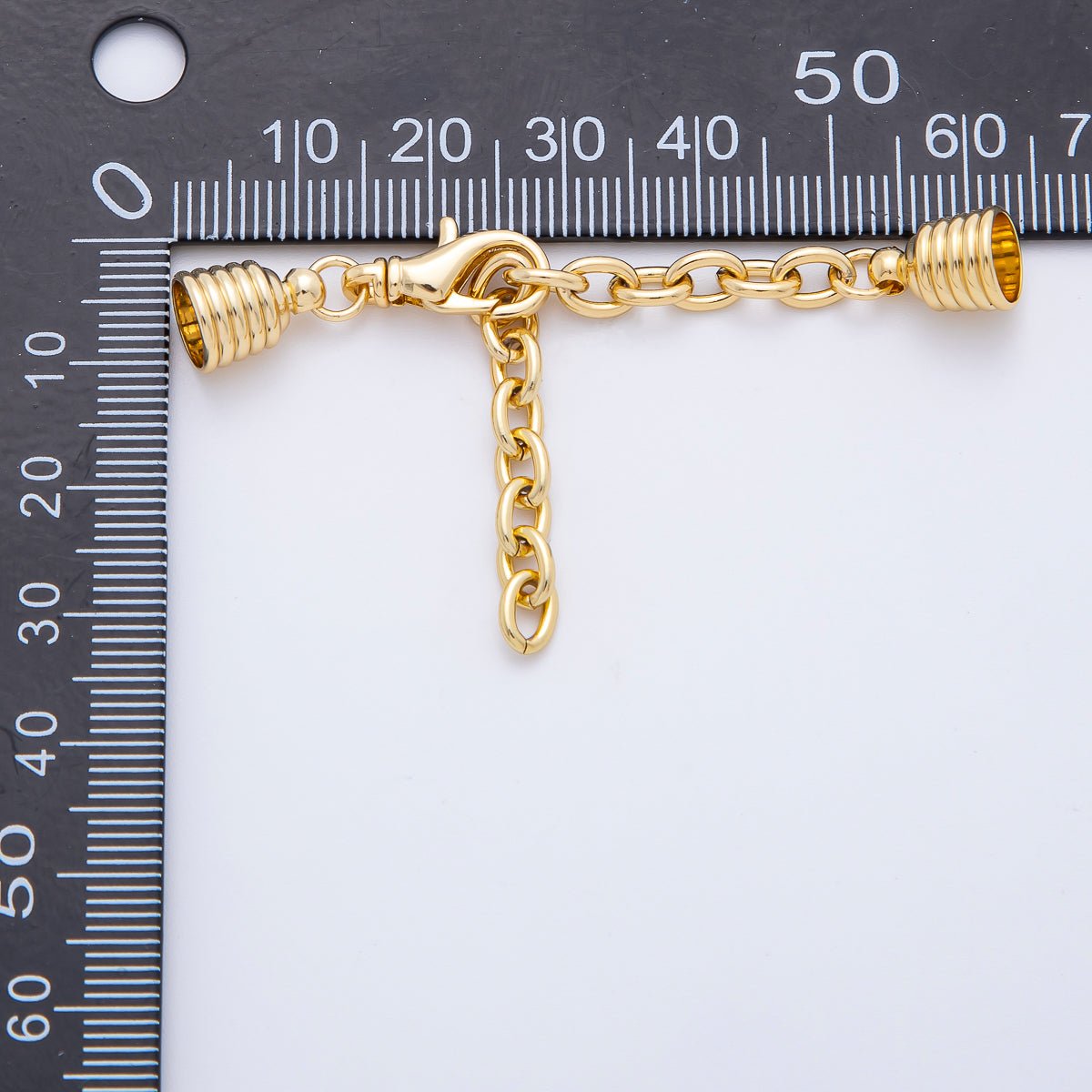 18K Gold Filled 38mm Chain Extender with Ribbed Barrel Cap Clasp Cover Finding | Z1366 - DLUXCA