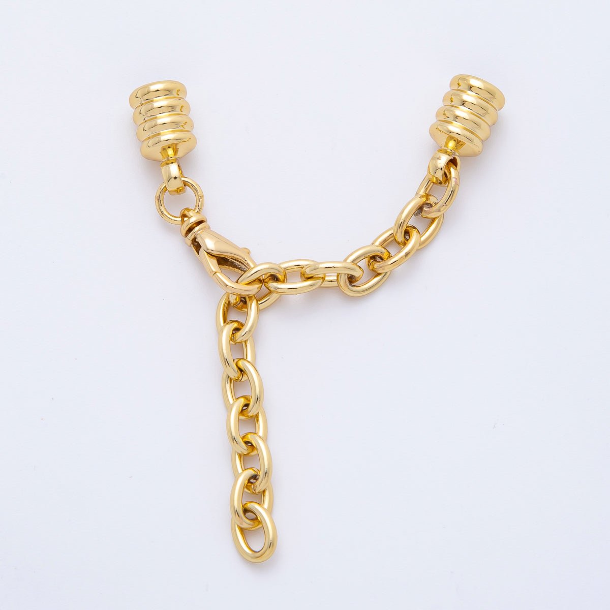 18K Gold Filled 38mm Chain Extender with Ribbed Cylinder Cap Clasp Cover Finding | Z1367 - DLUXCA