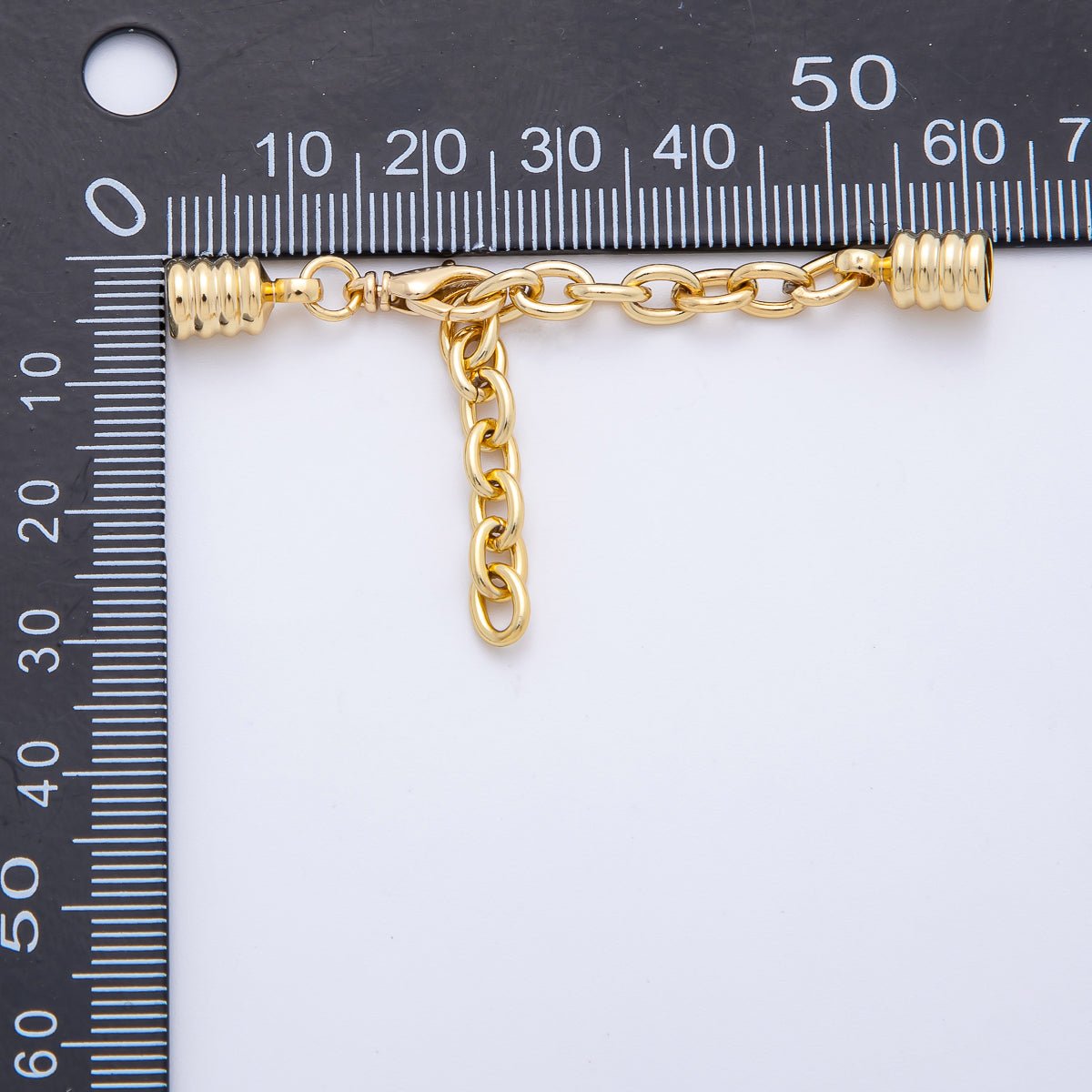 18K Gold Filled 38mm Chain Extender with Ribbed Cylinder Cap Clasp Cover Finding | Z1367 - DLUXCA