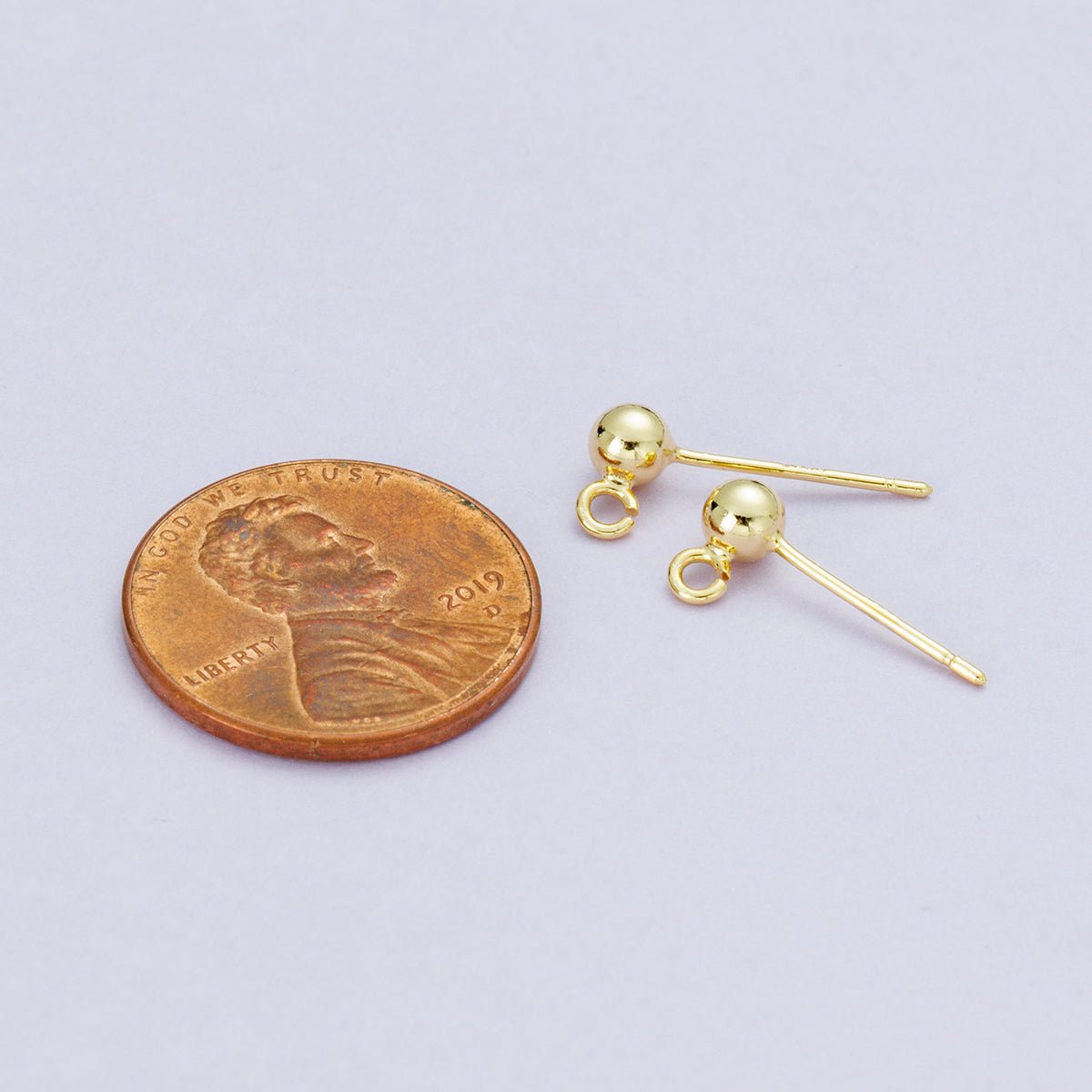 18K Gold Filled 3.8mm Minimalist Round Ball Open Loop Drop Stud Earrings | Findings - 00111 - DLUXCA