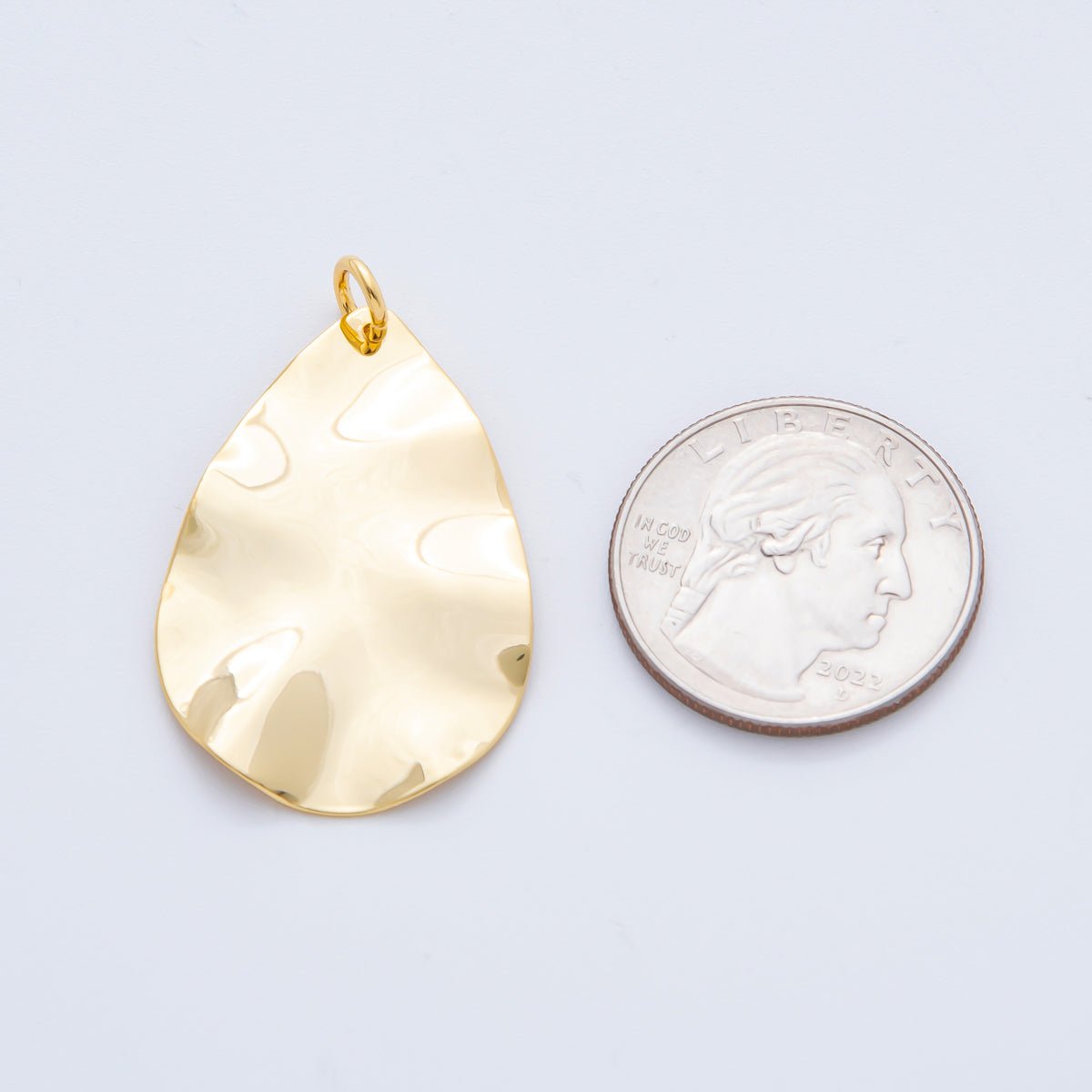 18K Gold Filled 39.5mm Hammered Molten Teardrop Charm | N - A1504 - DLUXCA