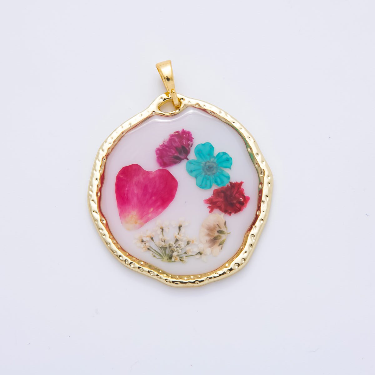 18K Gold Filled 39.5mm Resin Dried Flower Pendant | AH787 - AH792 - DLUXCA
