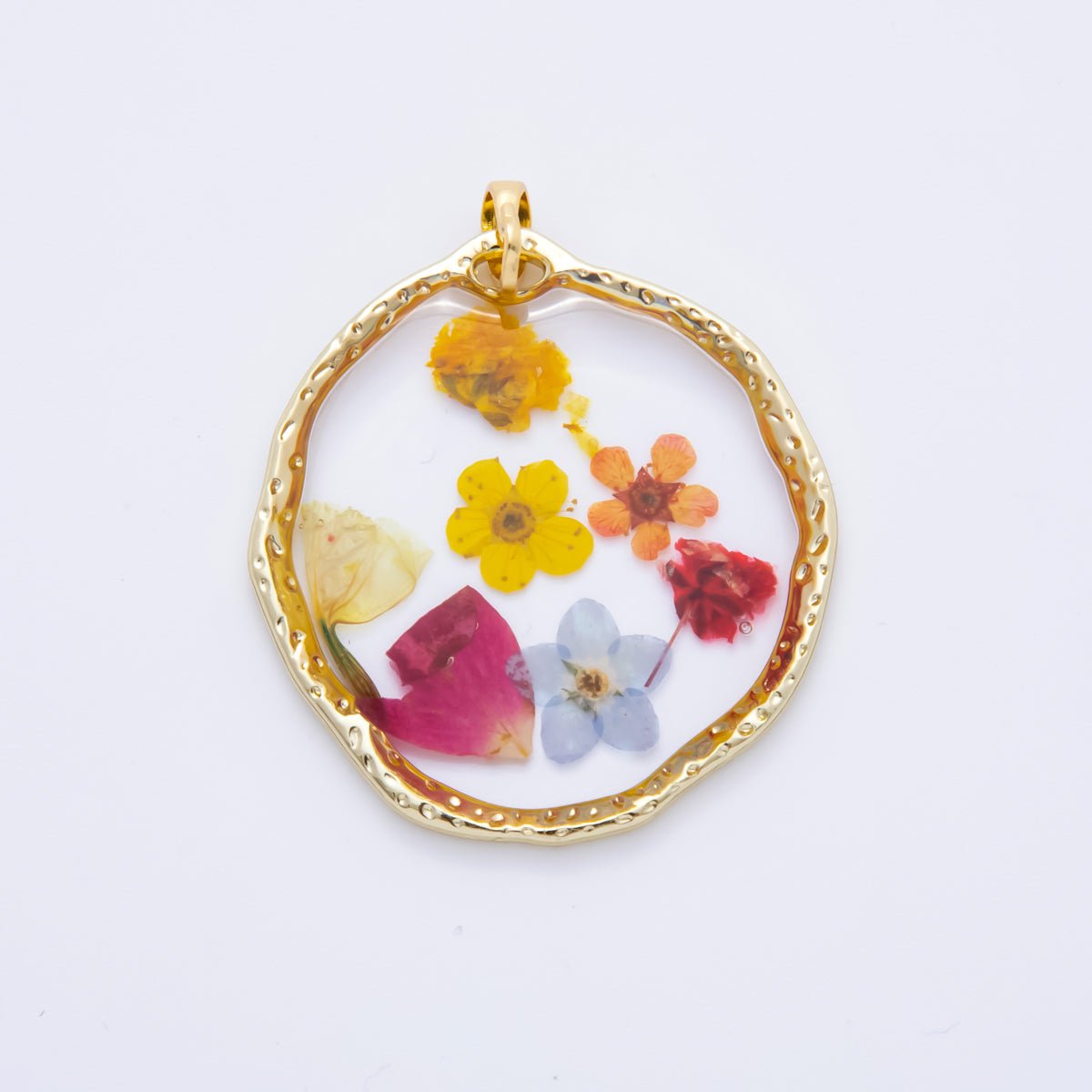 18K Gold Filled 39.5mm Resin Dried Flower Pendant | AH787 - AH792 - DLUXCA