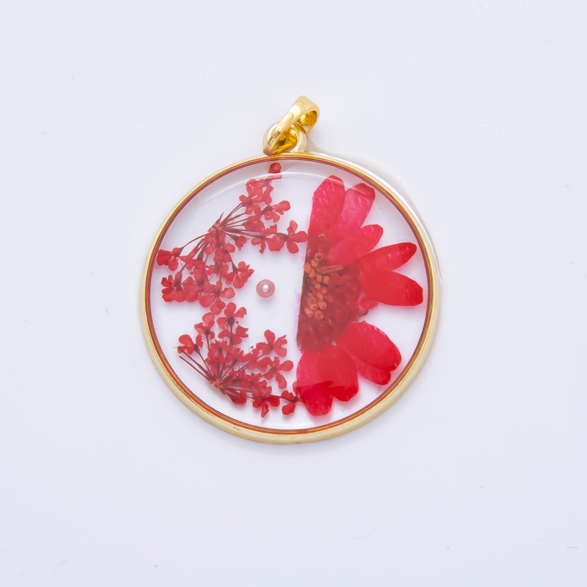 18K Gold Filled 39.5mm Resin Dried Flower Pendant | AH787 - AH792 - DLUXCA