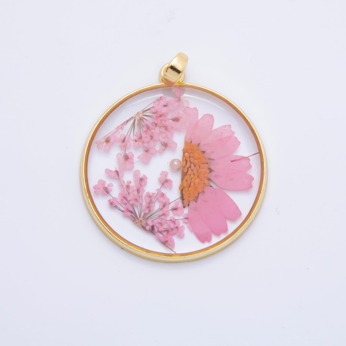 18K Gold Filled 39.5mm Resin Dried Flower Pendant | AH787 - AH792 - DLUXCA