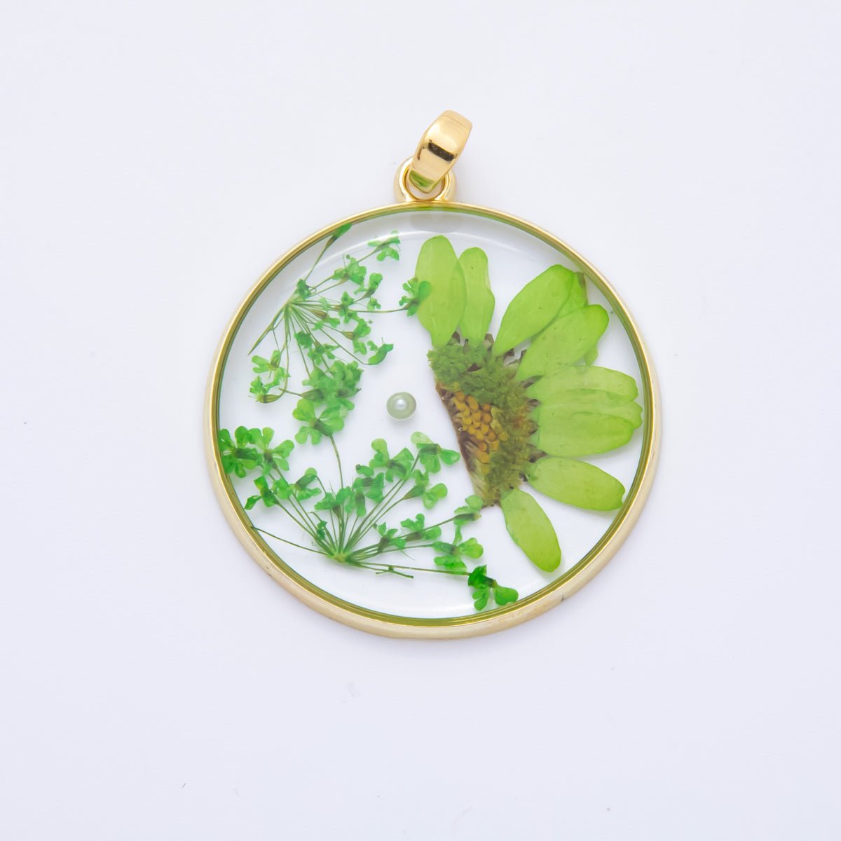18K Gold Filled 39.5mm Resin Dried Flower Pendant | AH787 - AH792 - DLUXCA