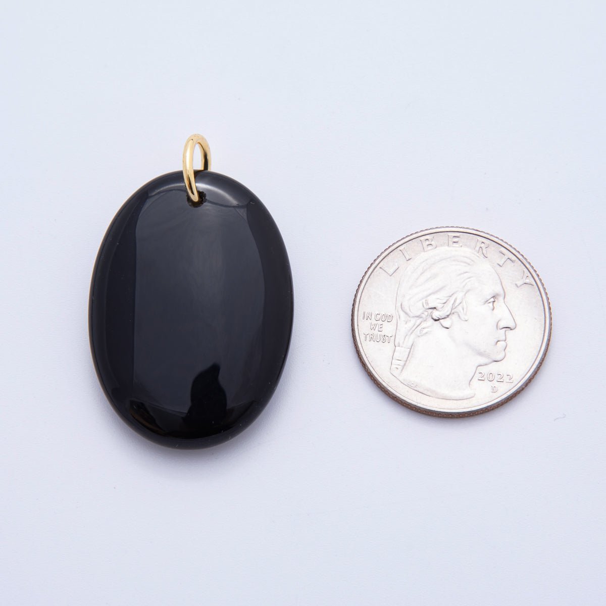 18K Gold Filled 39mm Black Agate Gemstone Oval Bead Charm | E460 - DLUXCA