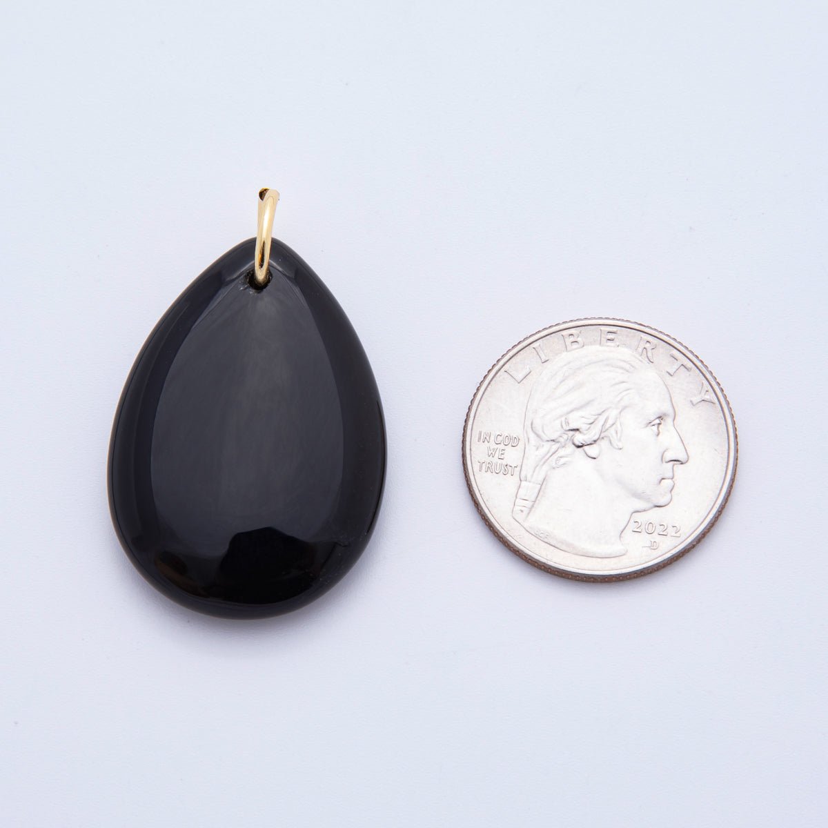 18K Gold Filled 39mm Black Agate Gemstone Teardrop Bead Charm | E466 - DLUXCA