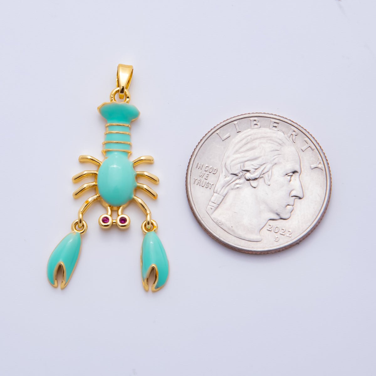 18K Gold Filled 39mm Enamel Red Lobster Pendant | AH798 AH799 - DLUXCA