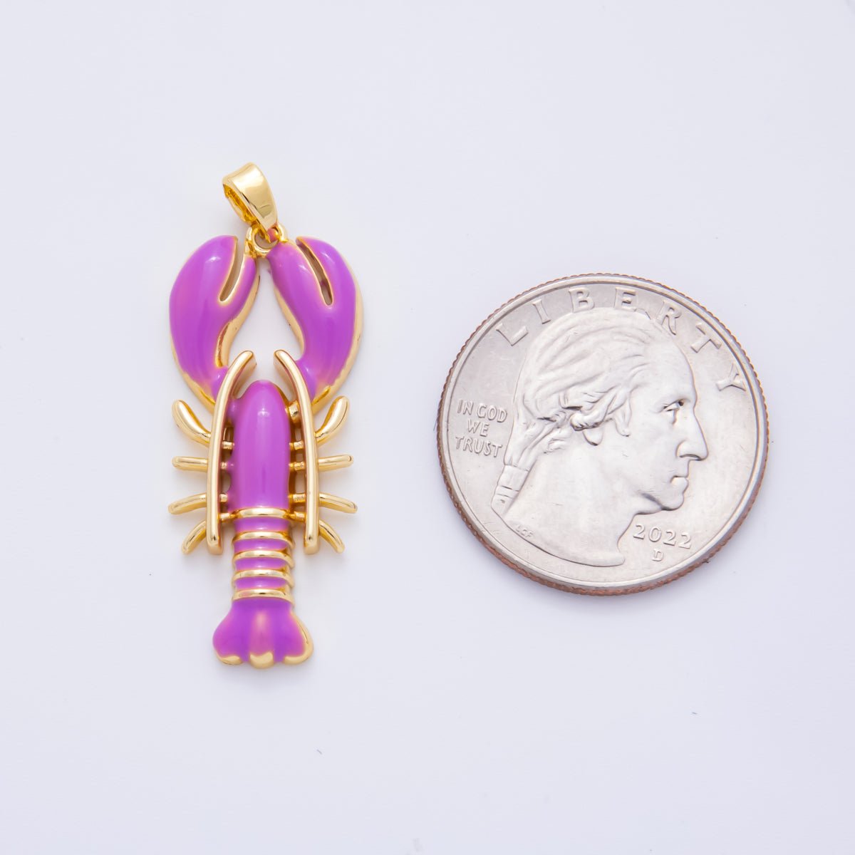 18K Gold Filled 39mm Enamel Ribbed Lobster Pendant | AH796 AH797 - DLUXCA