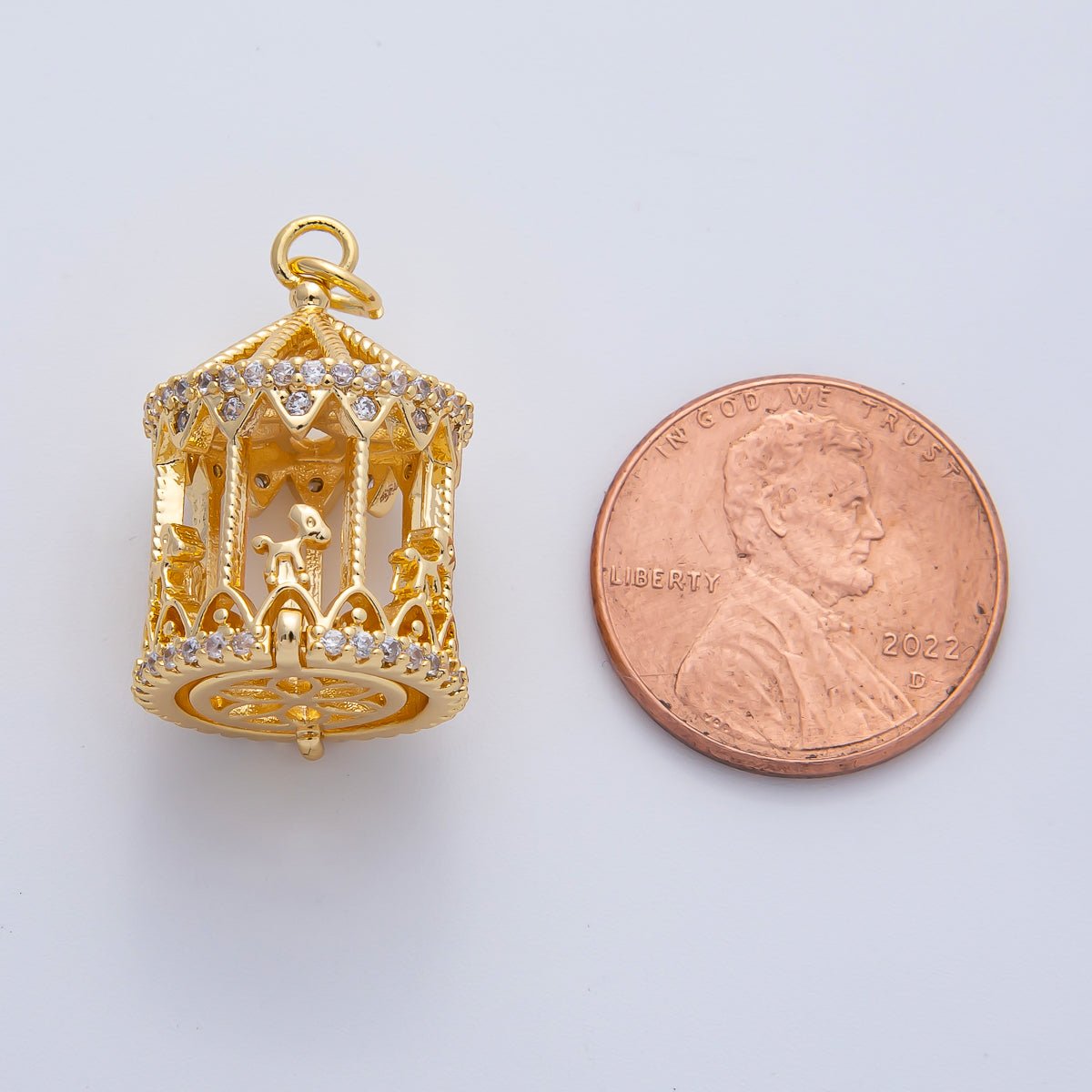 18K Gold Filled 3D Merry Go Round Carousel Carnival Horse 23mm Holiday Charm Pendant | AF1444 - DLUXCA
