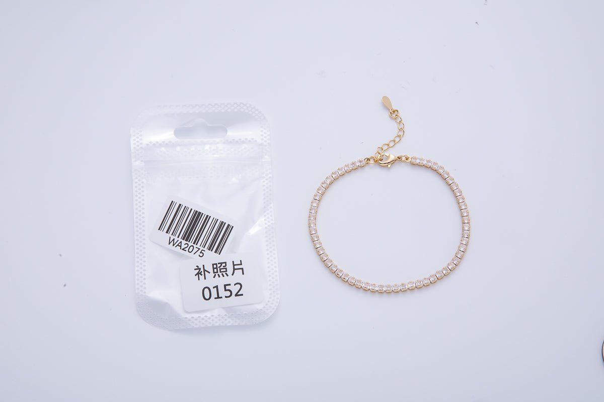 18K Gold Filled 3mm Clear CZ Baguette Tennis Chain 7 Inch Bracelet | WA - 3985 - DLUXCA