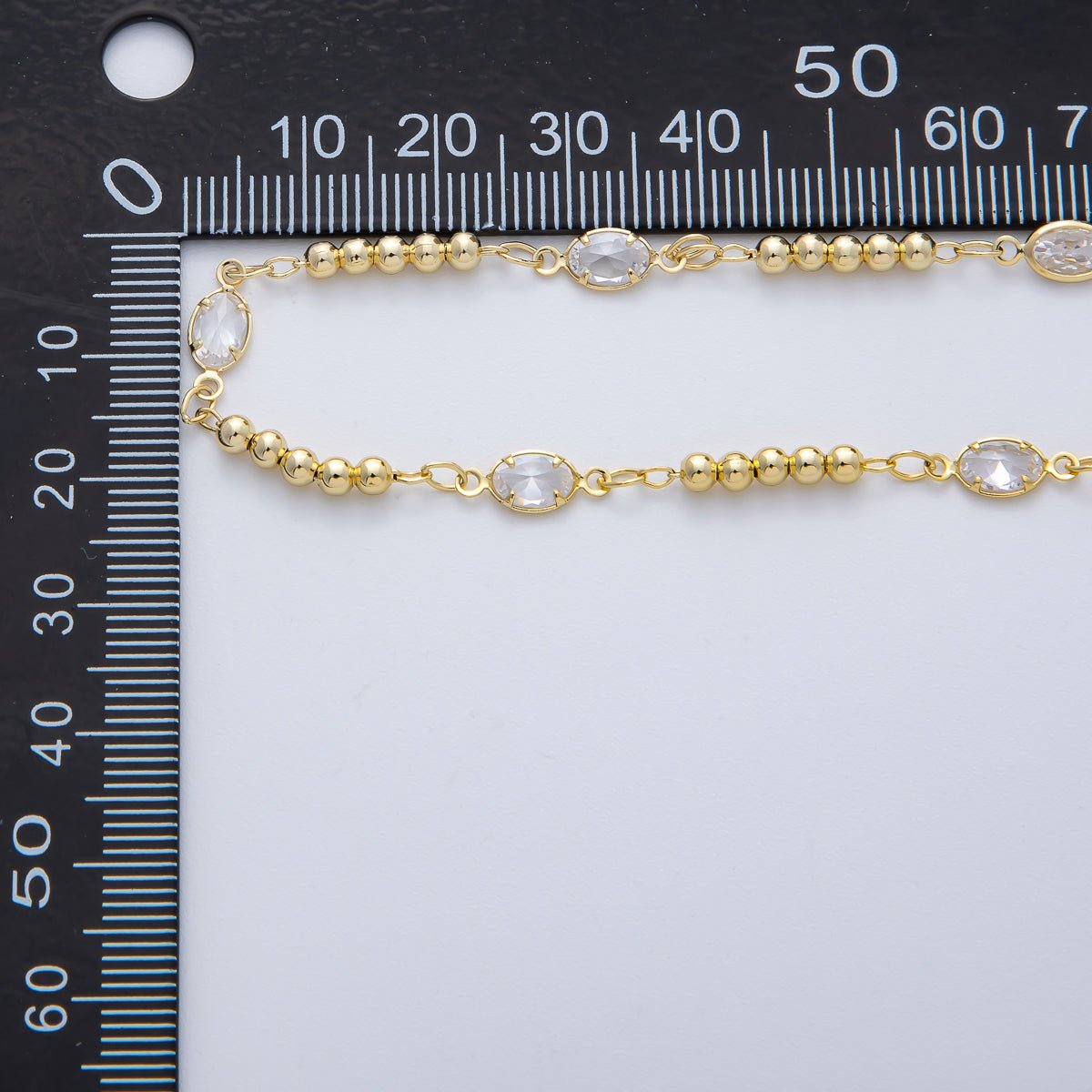 18K Gold Filled 3mm Clear Oval CZ Bezel Bead Unfinished Chain by Yard | Roll - 1776 - DLUXCA