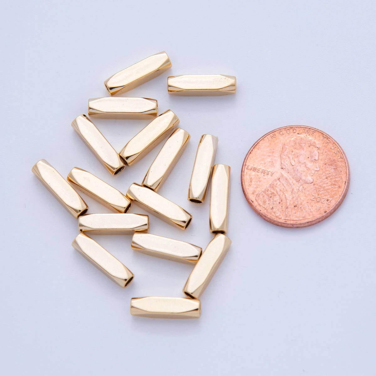 18K Gold Filled 3mm Edged Cylinder Tube Mini Bead Set by 10 Pieces | B741 - DLUXCA