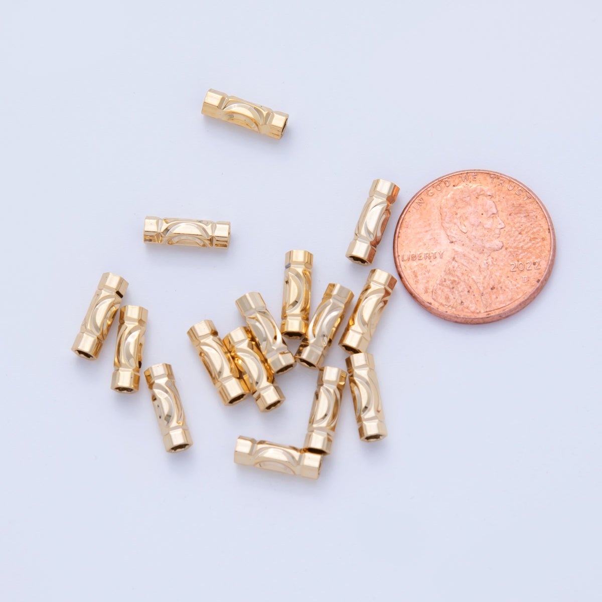 18K Gold Filled 3mm Edged Geometric Tube Cylinder Bead Set | B736 - DLUXCA