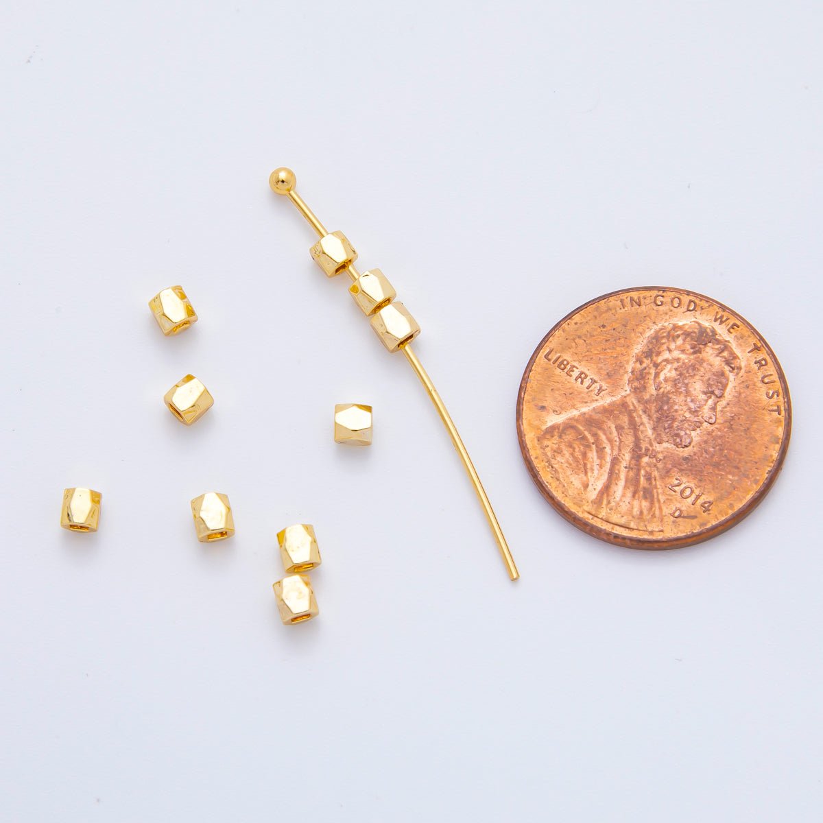 18K Gold Filled 3mm Faceted Tube Tiny Spacer Bead | AF - A1085 - DLUXCA