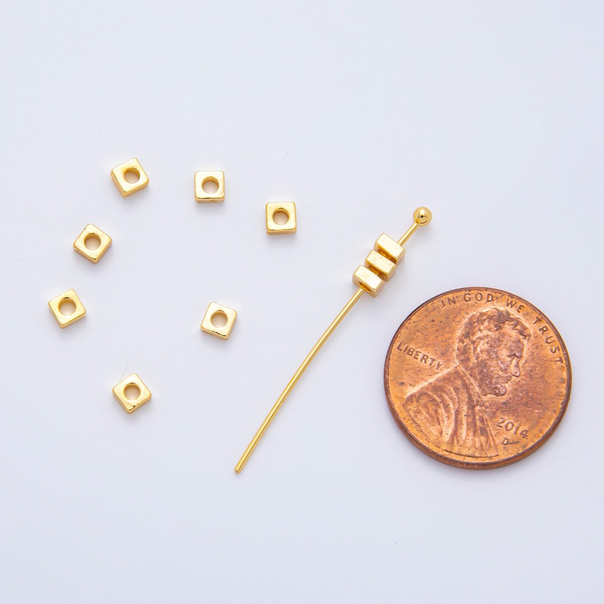 18K Gold Filled 3mm Flat Square Spacer Bead | AF - A1090 - DLUXCA